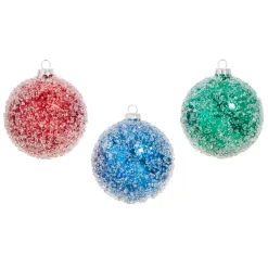 Best The Jolly Christmas Shop Raz 4" Green, Blue Or Red Iced Ball Glass Christmas Ornament 4324542