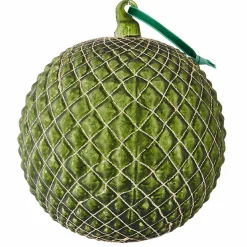 New The Jolly Christmas Shop Raz 6" Green Quilted Ball Glass Christmas Ornament 4022885