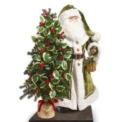 Best The Jolly Christmas Shop Raz 37" Green Santa With Lighted Tree Christmas Decoration 4415594