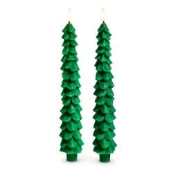 Best The Jolly Christmas Shop Raz 10.5" Green Tree Battery Operated Taper Candle With Lighted Flickering Wick Set Of 2 4432921