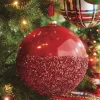 Clearance The Jolly Christmas Shop Raz 6" Half Glittered Red Glass Ball Christmas Ornament 4224608