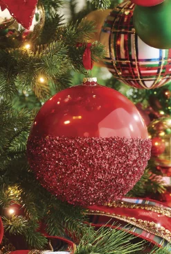 Clearance The Jolly Christmas Shop Raz 6" Half Glittered Red Glass Ball Christmas Ornament 4224608