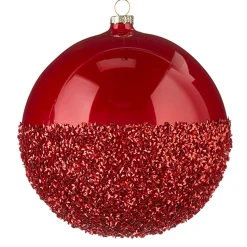 Clearance The Jolly Christmas Shop Raz 6" Half Glittered Red Glass Ball Christmas Ornament 4224608