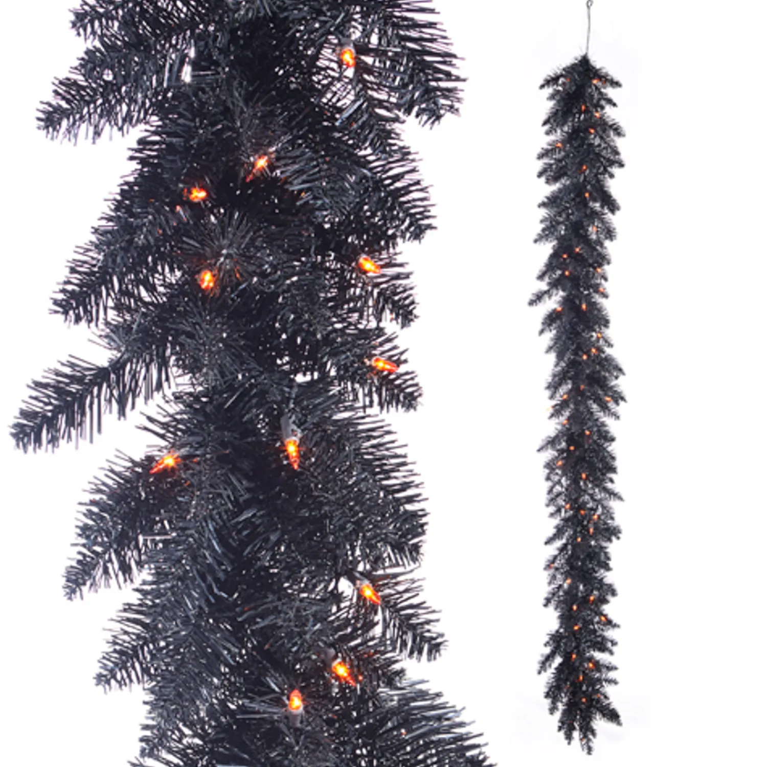 Clearance The Jolly Christmas Shop Raz 6' Halloween Black Tinsel Garland Pre-lit With Orange Lights G4352022