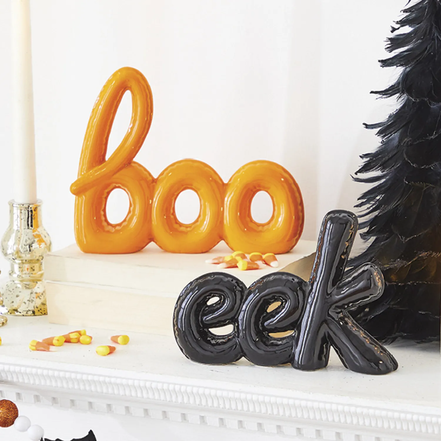 Outlet The Jolly Christmas Shop Raz 8.75" High Shine Art Word Boo Or Eek Halloween Decoration 4209881