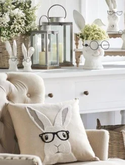 The Jolly Christmas Shop Raz 18" Hipster Bunny With Glasses Easter Throw Pillow 4345517
