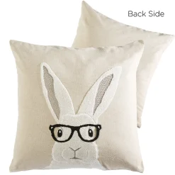 The Jolly Christmas Shop Raz 18" Hipster Bunny With Glasses Easter Throw Pillow 4345517
