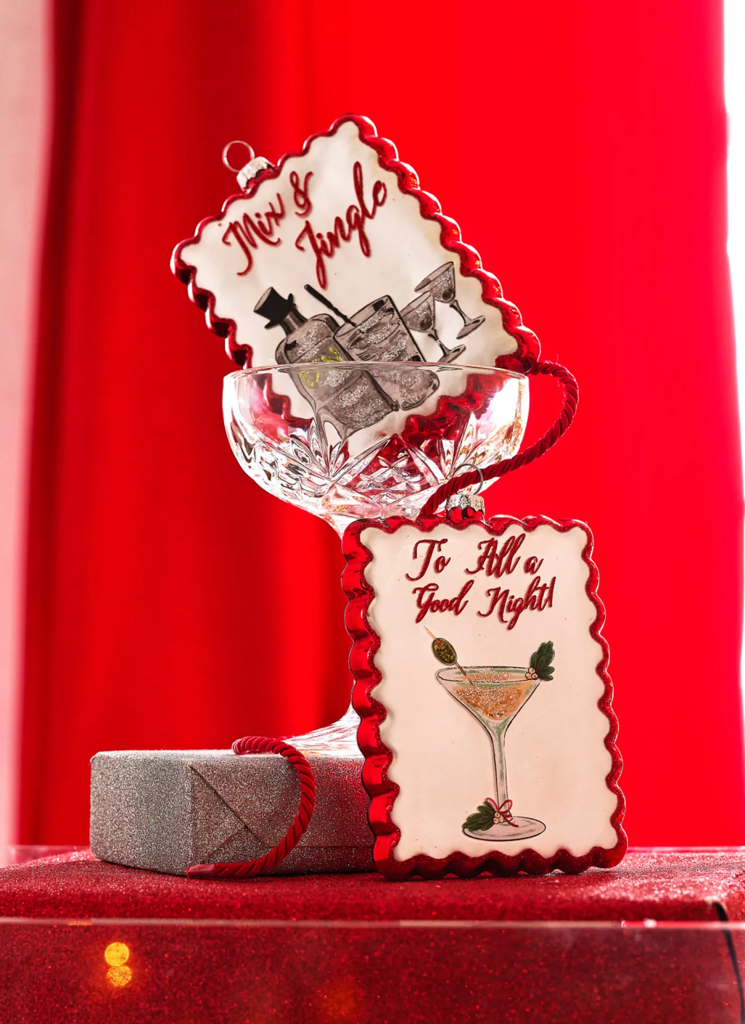 Hot The Jolly Christmas Shop Raz 5" Holiday Cocktails Scalloped Edge Glass Christmas Ornament 4324575