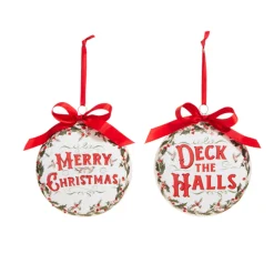Clearance The Jolly Christmas Shop Raz 5" Holiday Greetings Disc Glass Christmas Ornament 4324605