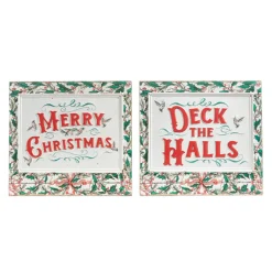 Clearance The Jolly Christmas Shop Raz 16.75" Holiday Greetings Embossed Wall Signs Set Of 2 4312381