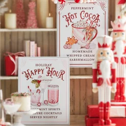Hot The Jolly Christmas Shop Raz 18" Holiday Refreshments Christmas Cocktails Or Hot Cocoa Metal Embossed Sign 4359013