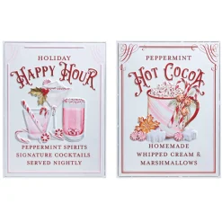 Hot The Jolly Christmas Shop Raz 18" Holiday Refreshments Christmas Cocktails Or Hot Cocoa Metal Embossed Sign 4359013