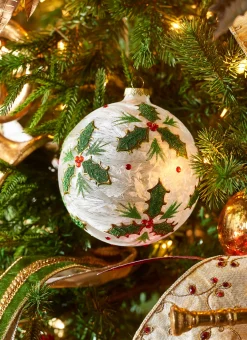 Discount The Jolly Christmas Shop Raz 5" Holly Leaf Glass Ball Christmas Ornament 4322867