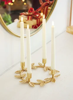 New The Jolly Christmas Shop Raz 10" Holly Leaf Taper Candle Holder 4310240