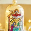 The Jolly Christmas Shop Raz 9" Holy Family Faux Stained Glass Lighted Cloche Christmas Decoration 4116345