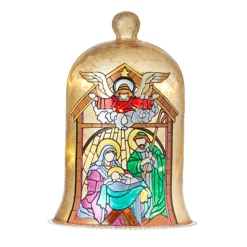 The Jolly Christmas Shop Raz 9" Holy Family Faux Stained Glass Lighted Cloche Christmas Decoration 4116345