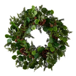 Clearance The Jolly Christmas Shop Raz 27" Iced Mixed Greenery, Eucalyptus And Pinecone Christmas Wreath W4102617