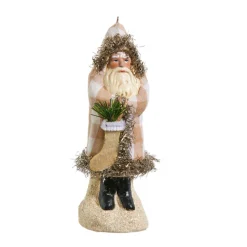 Hot The Jolly Christmas Shop Raz 5.75" Ivory And Tan Gingham Velvet Santa Christmas Ornament 4412508