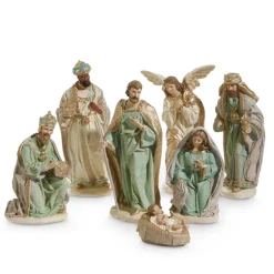 Sale The Jolly Christmas Shop Raz 12" Ivory And Teal Christmas Nativity Scene 7 Piece Set 4457620