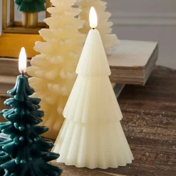 New The Jolly Christmas Shop Raz 6" Ivory Christmas Tree Battery Operated Candle With Lighted Flickering Wick 4432919