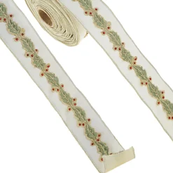 New The Jolly Christmas Shop Raz 2.5" Ivory Holly Leaf Wired Christmas Ribbon R4327707