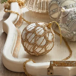 Sale The Jolly Christmas Shop Raz 4" Ivory Jeweled Velvet Ball Christmas Ornament 4327300