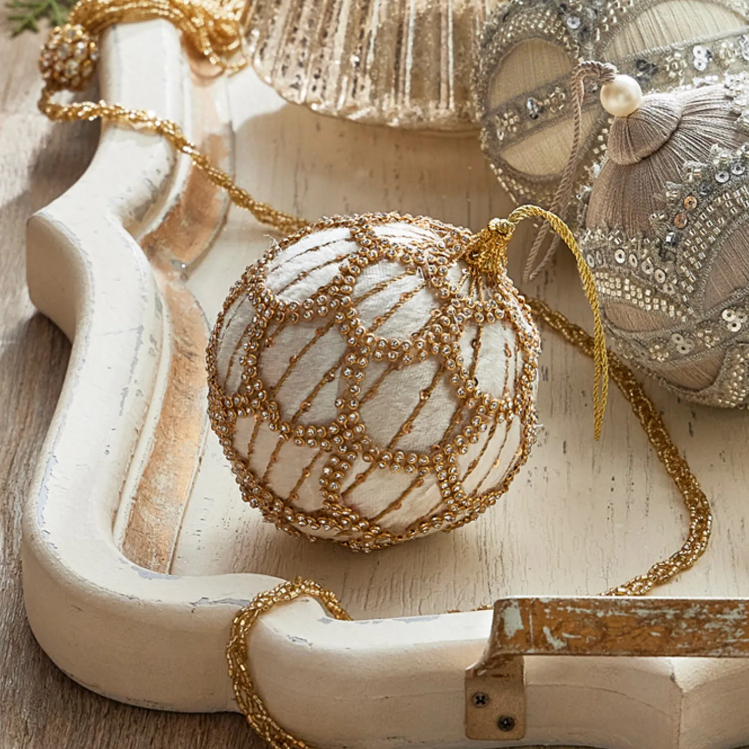 Sale The Jolly Christmas Shop Raz 4" Ivory Jeweled Velvet Ball Christmas Ornament 4327300