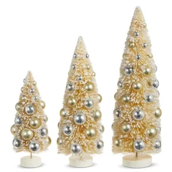 Best The Jolly Christmas Shop Raz 15" Ivory Snowy Bottle Brush Trees With Ornaments Christmas Decoration Set Of 3 4319029