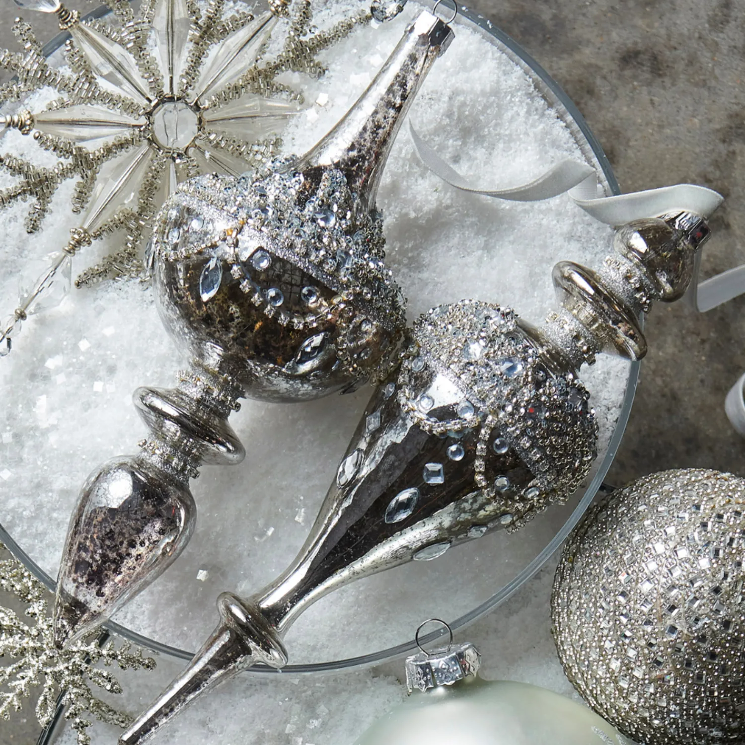 Online The Jolly Christmas Shop Raz 9.5" Jeweled Mercury Finial Glass Christmas Ornament 4422853