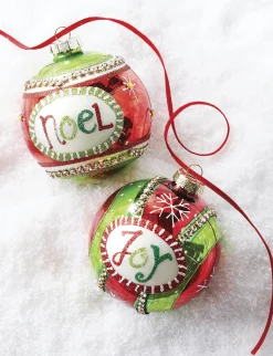 New The Jolly Christmas Shop Raz 4" Joy Or Noel Glass Ball Christmas Ornament 4112513