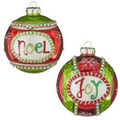New The Jolly Christmas Shop Raz 4" Joy Or Noel Glass Ball Christmas Ornament 4112513