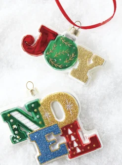 Clearance The Jolly Christmas Shop Raz 4" Joy Or Noel Glass Christmas Ornament 4152904