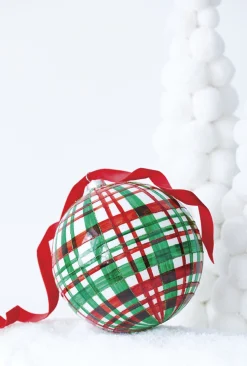 Best The Jolly Christmas Shop Raz 6" Large Green And Red Plaid Ball Glass Christmas Ornament 4224539