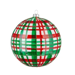 Best The Jolly Christmas Shop Raz 6" Large Green And Red Plaid Ball Glass Christmas Ornament 4224539