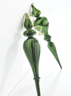 The Jolly Christmas Shop Raz 11.75" Large Green Finial Glass Christmas Ornament 4222831