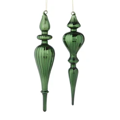 The Jolly Christmas Shop Raz 11.75" Large Green Finial Glass Christmas Ornament 4222831