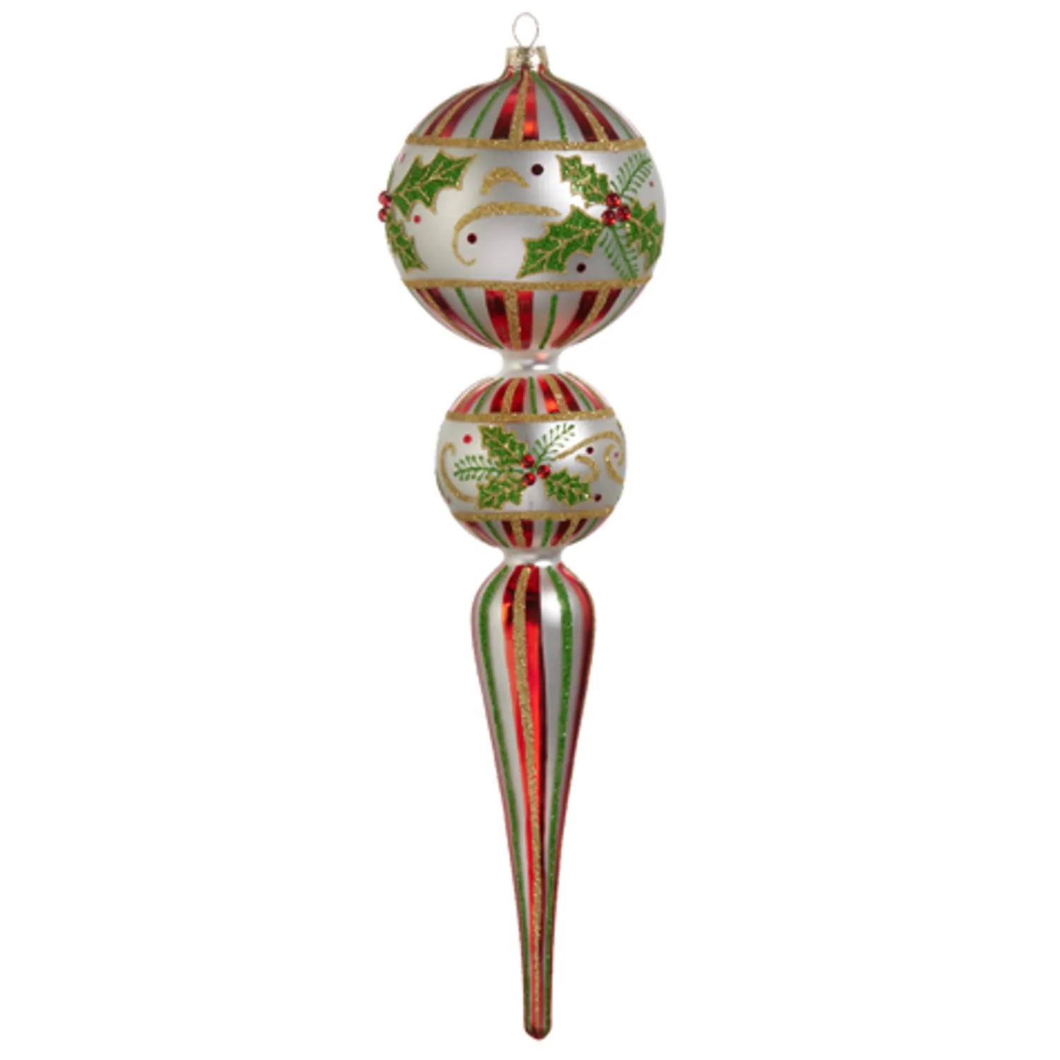 Hot The Jolly Christmas Shop Raz 15" Large Holly Leaf Glass Finial Christmas Ornament 4424545