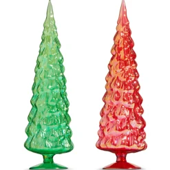 New The Jolly Christmas Shop Raz 18" Large Iridescent Red Or Green Glass Tree Christmas Decoration