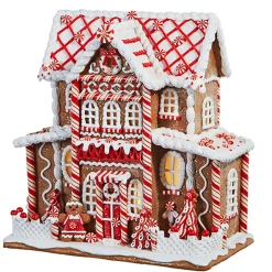 The Jolly Christmas Shop Raz 13" Large Lighted Peppermint Gingerbread Christmas House 4316276