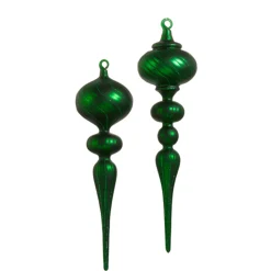 Hot The Jolly Christmas Shop Raz 13" Large Matte Green Glass Finial Christmas Ornament Set Of 2 4424682