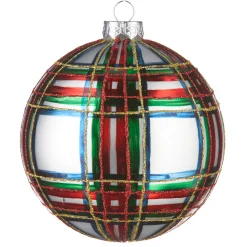 New The Jolly Christmas Shop Raz 5" Large Plaid Ball Glass Christmas Ornament 4224633