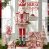 The Jolly Christmas Shop Raz 36" Large Red And White Christmas Peppermint Nutcracker With Serving Tray 4401602