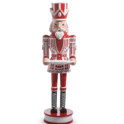 The Jolly Christmas Shop Raz 36" Large Red And White Christmas Peppermint Nutcracker With Serving Tray 4401602