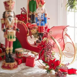 Hot The Jolly Christmas Shop Raz 55.5" Large Red Metal Sleigh Christmas Decoration 4417061