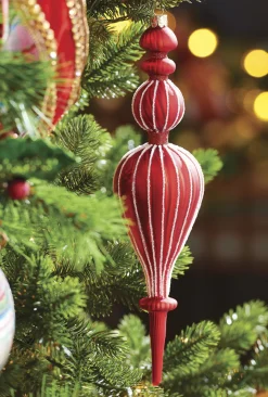 The Jolly Christmas Shop Raz 11.5" Large Red Ribbed Finial Glass Christmas Ornament 4222920