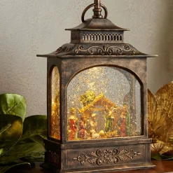 Clearance The Jolly Christmas Shop Raz 11" LED Lighted Nativity Scene In Bronze Christmas Water Globe Lantern 3740512