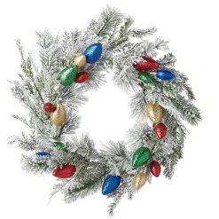 Outlet The Jolly Christmas Shop Raz 22" Light Bulb And Snowy Pine Christmas Wreath W4206875
