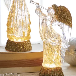 Sale The Jolly Christmas Shop Raz 12" Lighted Angel With Trumpet Gold Glittered Swirling Water Globe 4219053