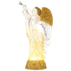 Sale The Jolly Christmas Shop Raz 12" Lighted Angel With Trumpet Gold Glittered Swirling Water Globe 4219053