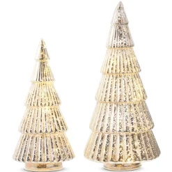 Outlet The Jolly Christmas Shop Raz 11.5" Lighted Champagne Ribbed Glass Trees Christmas Decoration 4324551
